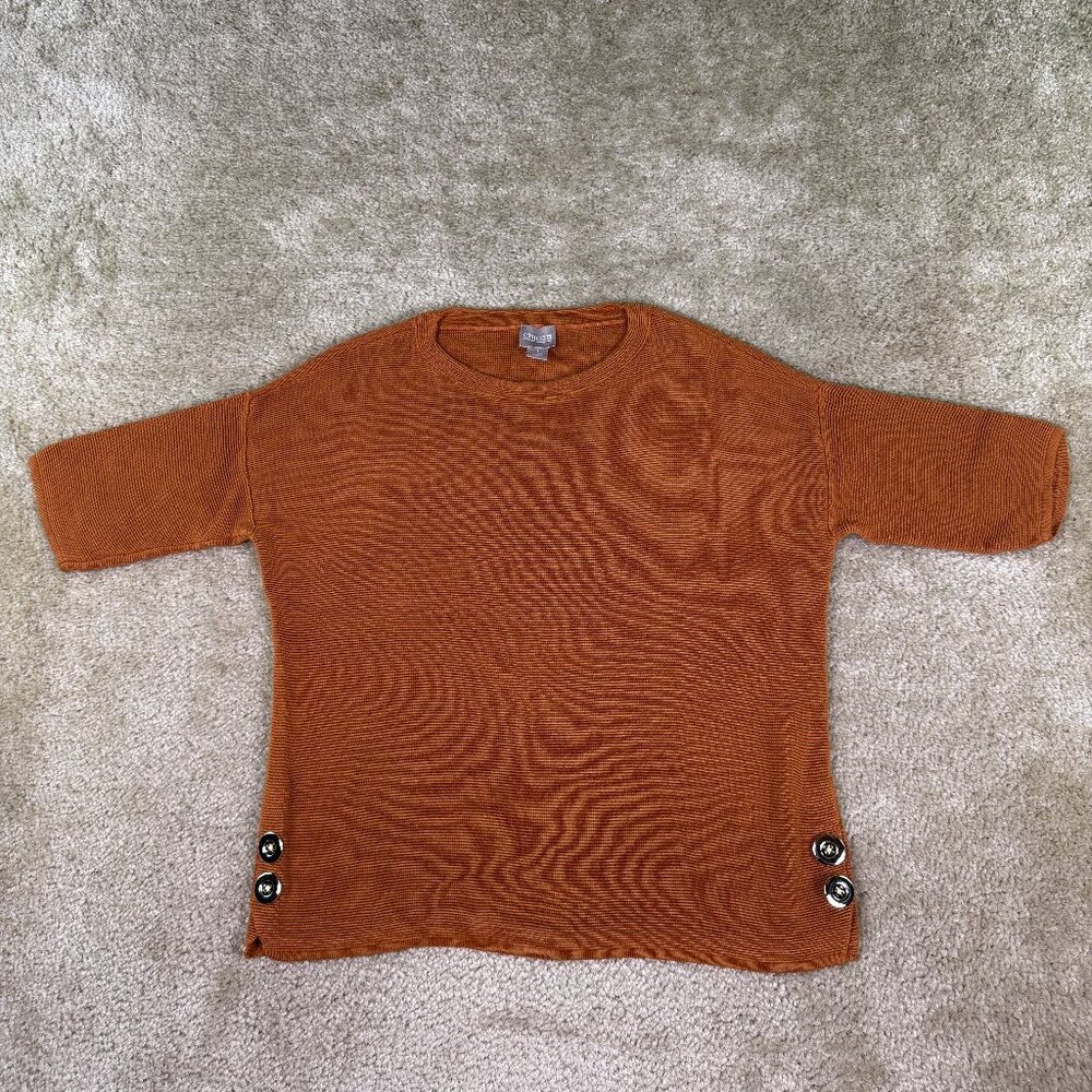 Chico's Women's Top Size 1 S/M Orange 3/4 Sleeve Knit Rayon Career Casual F221 - Picture 1 of 10